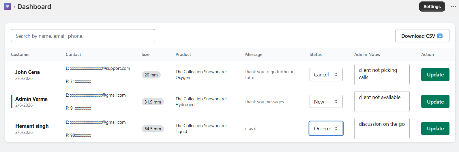 Admin Dashboard